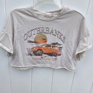 Altar'd State Cropped Graphic T-Shirt Outer Banks North Carolina Beige Cotton S